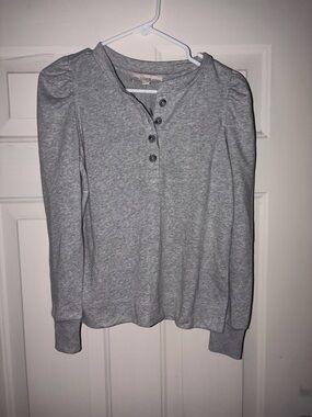 LOFT Light Gray Henley Button-Front Top